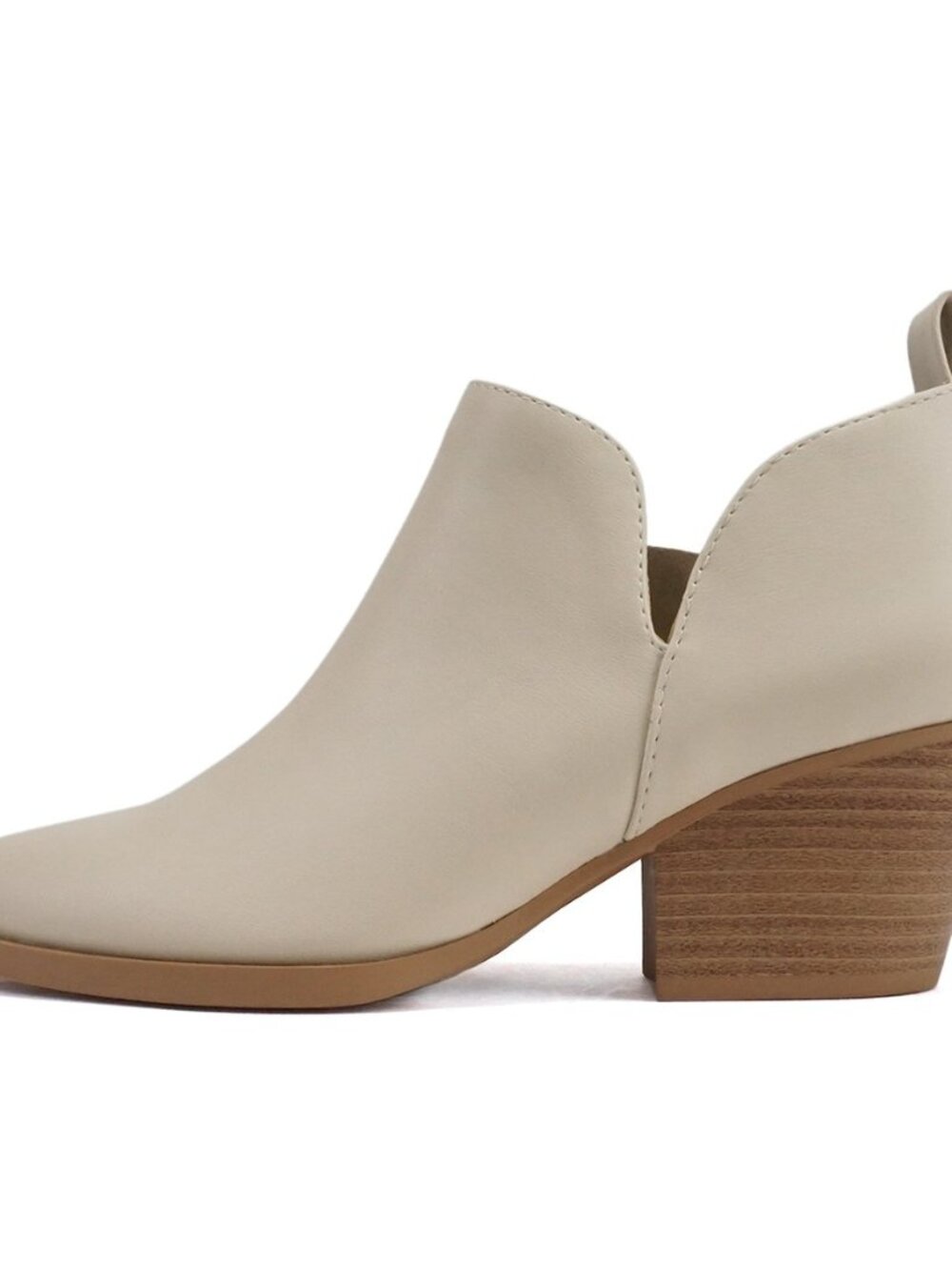 SECTORY ~ Women Pointed Toe V Cut Stacked Chunky Low Heel Ankle Boot Bootie Side